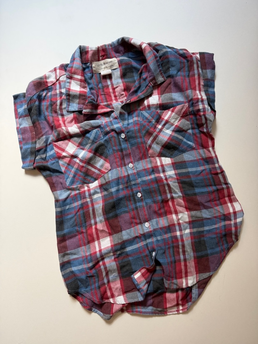 Cloth & Stone Plaid Button-Front Shirt in Red, Blue, White